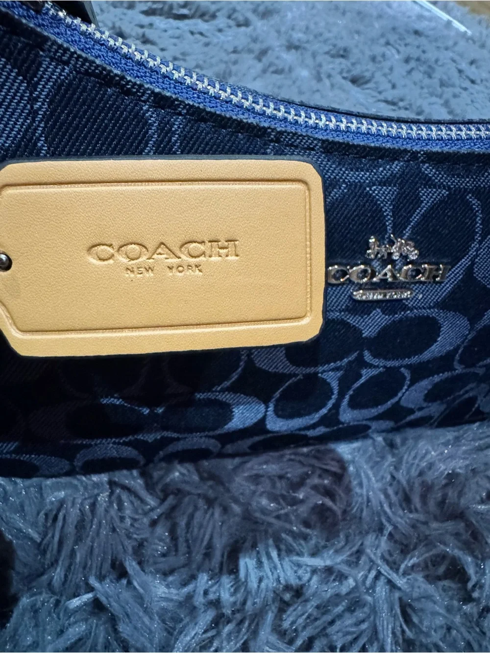 Coach Teri Shoulder Bag Black Signature Denim Leather